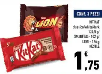 Conad KIT KAT classico/white/dark 124,5 g/ SMARTIES -102 g/ LION-126 g NESTLÉ offerta