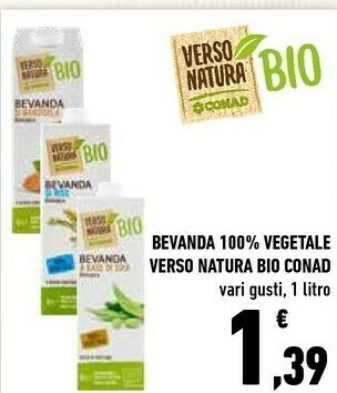 Conad Conad - Bevanda A Base Di Avena Biologica 100% Vegetale Verso Natura 1000 G(ml) offerta