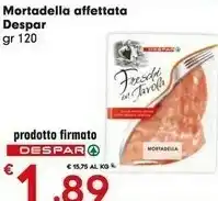 Despar Despar Mortadella Affettata 120 G offerta
