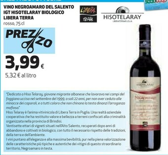 Coop Libera terra Vino Negromaro Del Salento IGT offerta