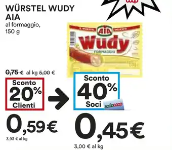Coop WÜRSTEL WUDY AIA al formaggio, 150 g offerta