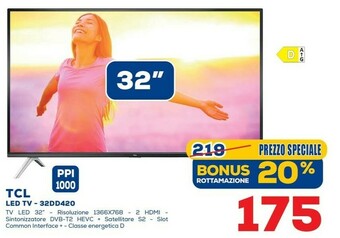 Euronics TCL 32DD420 TV 81,3 Cm (32") HD Nero offerta