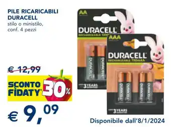 Esselunga PILE RICARICABILI DURACELL stilo o ministilo, conf. 4 pezzi offerta