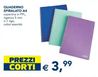 Esselunga QUADERNO SPIRALATO A4 offerta