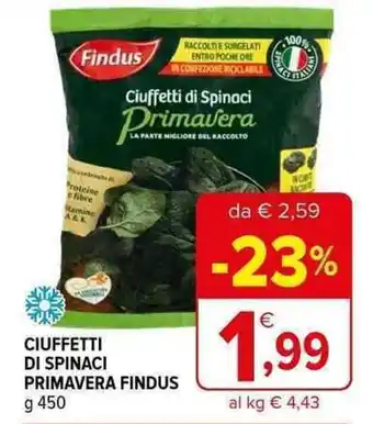 Iperal CIUFFETTI DI SPINACI PRIMAVERA FINDUS g 450 offerta