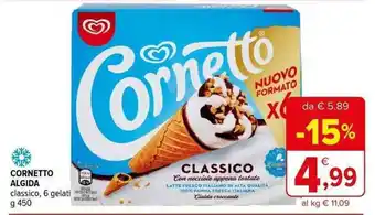 Iperal CORNETTO ALGIDA classico, 6 gelati g 450 offerta