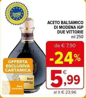 Iperal ACETO BALSAMICO DI MODENA IGP DUE VITTORIE ml 250 offerta