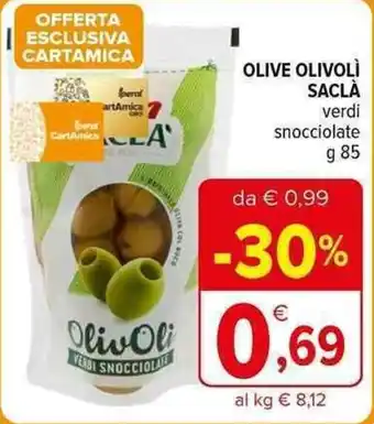 Iperal OLIVE OLIVOLÌ SACLÀ verdi snocciolate g 85 offerta