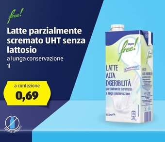 ALDI Latte Parzialmente Scremato UHT senza lattosio 1l offerta