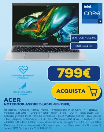 Euronics ACER NOTEBOOK ASPIRE 5 (A515-56-79F6) offerta