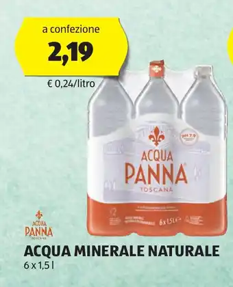 ALDI ACQUA PANNA ACQUA MINERALE NATURALE 6 x 1,5 l offerta