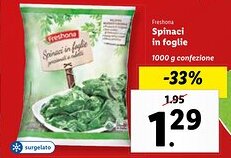 Lidl Freshona Spinaci in foglie 1000 g confezione offerta