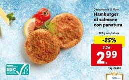 Lidl Gastronomia di Mare Hamburger di salmone con panatura 180 g confezione offerta