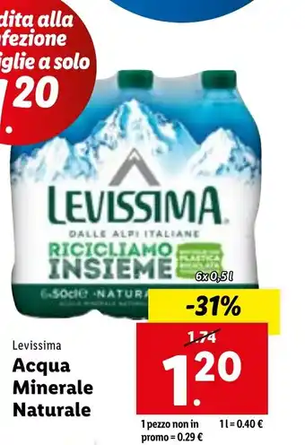 Lidl Levissima Acqua Minerale Naturale 6X0,5 L offerta