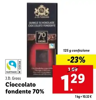 Lidl J.D. Gross Cioccolato fondente 70% 125 g confezione offerta