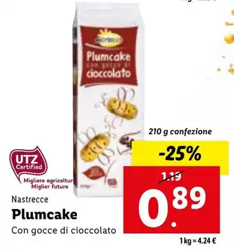 Lidl Nastrecce Plumcake Con gocce di cioccolato 210 g confezione offerta