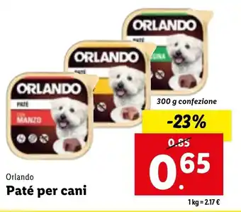 Lidl Orlando Paté per cani 300 g confezione offerta
