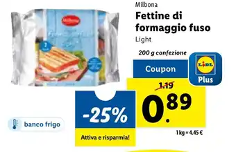Lidl Milbona Fettine di formaggio fuso Light 200 g confezione offerta