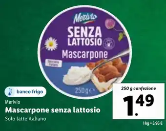 Lidl Merivio Mascarpone senza lattosio 250 g confezione offerta