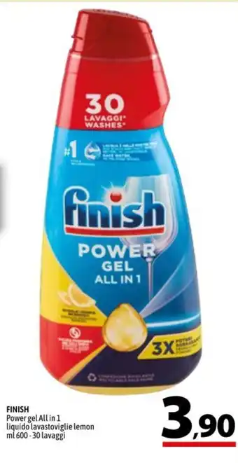 A&O FINISH Power gel All in 1 liquido lavastoviglie lemon ml 600-30 lavaggi offerta