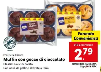 Lidl Confiserie Firenze Muffin con gocce di cioccolato 540 g confezione offerta