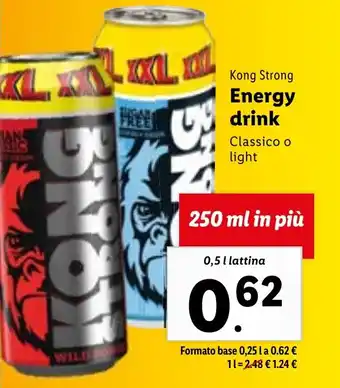 Lidl Kong Strong Energy drink 0,5 l lattina offerta