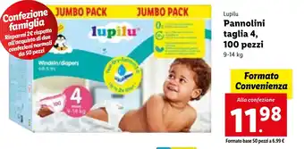 Lidl Lupilu Pannolini taglia 4, 100 pezzi 9-14 kg offerta
