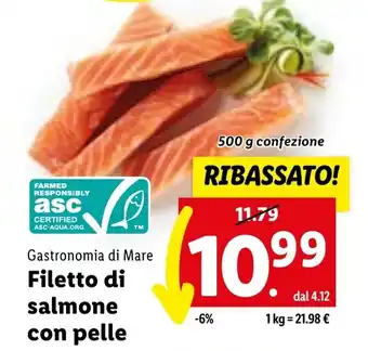 Lidl Gastronomia di Mare Filetto di salmone con pelle 500 g confezione offerta
