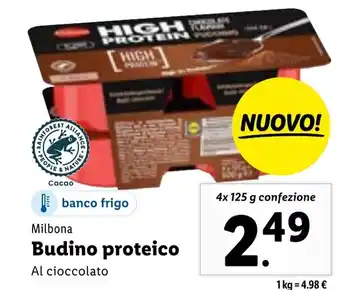 Lidl Milbona Budino proteico Al cioccolato 4x 125 g confezione offerta