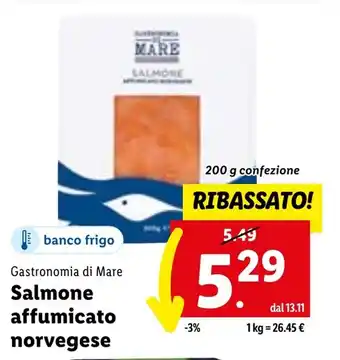 Lidl Gastronomia di Mare Salmone affumicato norvegese 200 g confezione offerta