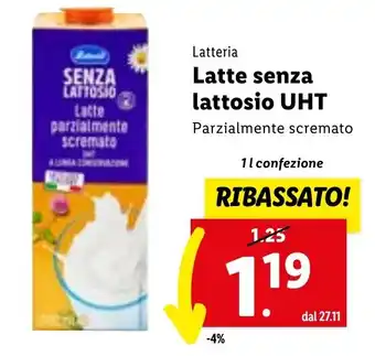 Lidl Latteria Latte senza lattosio UHT Parzialmente scremato 1 l confezione offerta