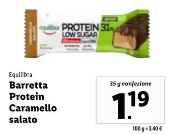 Lidl Equilibra Barretta Protein Caramello salato 35 g confezione offerta