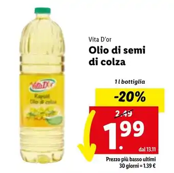 Lidl Vita D'or Olio di semi di colza 1 l bottiglia offerta