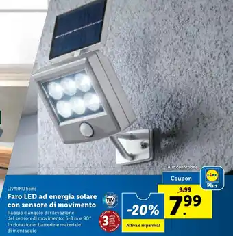 Lidl LIVARNO home Faro LED ad energia solare con sensore di movimento offerta