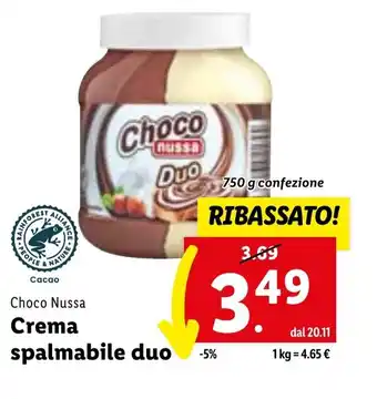 Lidl Choco Nussa Crema spalmabile duo 750 g confezione offerta