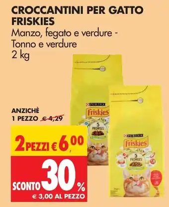 Tigros Purina Friskies Croccantini per Gatto 2kg 2 pezzi offerta