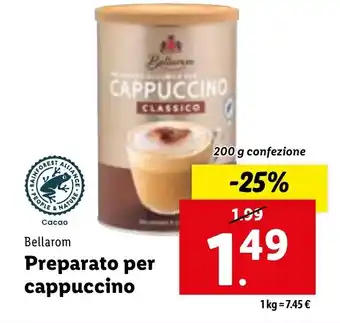 Lidl Bellarom Preparato per cappuccino 200 g confezione offerta