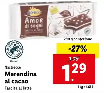 Lidl Nastrecce Merendina al cacao Farcita al latte 280 g confezione offerta