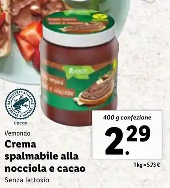 Lidl Vemondo Crema spalmabile alla nocciola e cacao 400 g offerta
