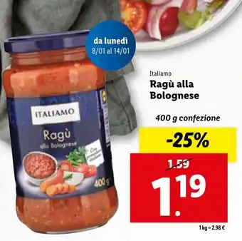 Lidl Italiamo Ragù alla Bolognese 400 g confezione offerta