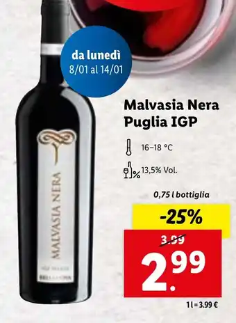 Lidl Malvasia Nera Puglia IGP 0,75 l bottiglia offerta