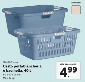 Lidl LIVARNO home Cesto portabiancheria o bacinella, 40 L offerta
