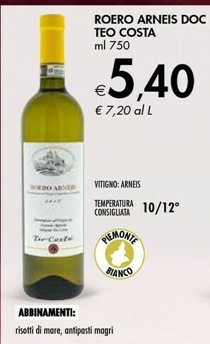 Bennet Roero Arneis Doc Teo Costa offerta