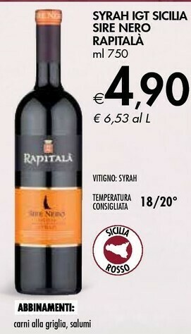 Bennet Rapitalà Syrah Igt Sicilia Sire Nero offerta