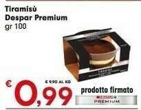 Despar Despar - Tiramisù Crema Al Mascarpone, Pan Di Spagna E Salsa Al Caffè Premium 100 G(ml) offerta