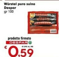 Despar Despar Wurstel Puro Suino offerta