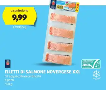 ALDI FILETTI DI SALMONE NOVERGESE XXL 4 pezzi 500 g offerta