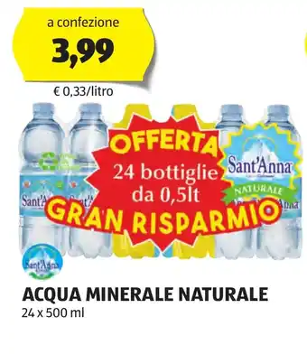 ALDI Sant'Anna ACQUA MINERALE NATURALE 24x500 ml offerta