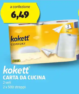 ALDI kokett CARTA DA CUCINA 2 veli 2 x 500 strappi offerta