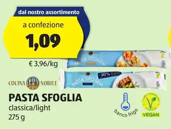 ALDI CUCINA NOBILE PASTA SFOGLIA classica/light 275 g offerta